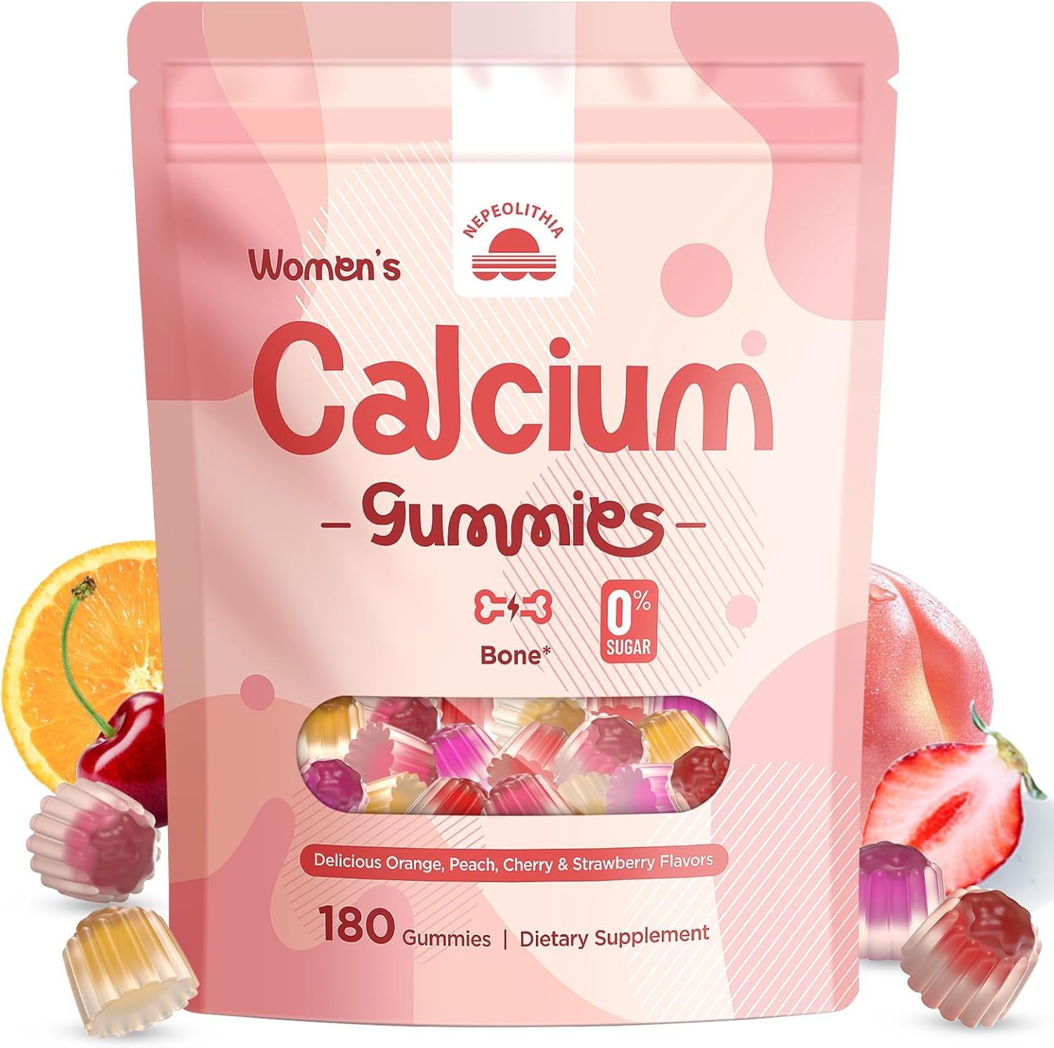 Calcium Gummies for Women with Vitamin D3, K2, Magnesium, Zinc – 180 Count