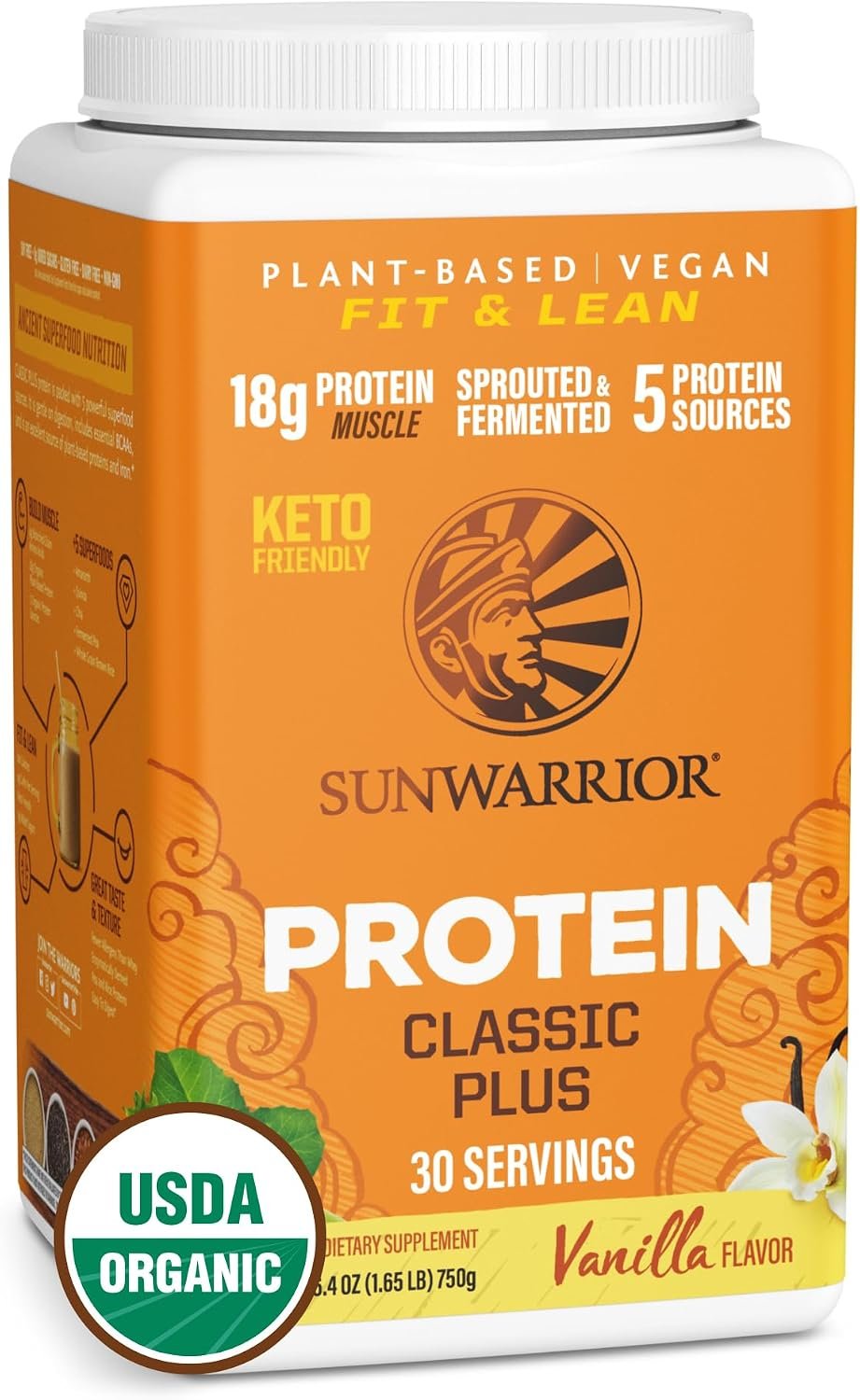 Clean Vegan Protein Powder Vanilla | Organic Protein Powder Plant Based Formula with 5 Superfood Blend Sprouted & Fermented | Non-GMO Low Carb Soy Dairy & Gluten Free (Vanilla, 30 Servings)