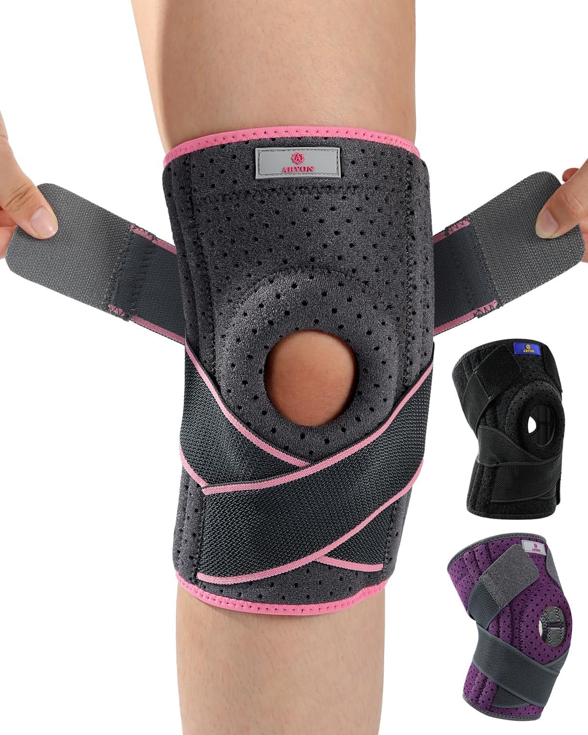 ABYON Knee Brace for Men & Women Plus Size for Meniscus Tear, Knee Support with Dual Side Stabilizers & Crossed Compression Straps for Knee Pain Relief, ACL, Arthritis and Post-Surgery Recovery