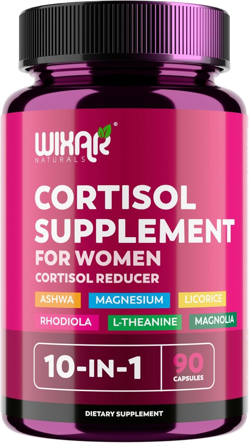 WIXAR Cortisol Supplements for Women with Ashwagandha, Magnesium, L-Theanine, Rhodiola Rosea – for High Cortisol Balanace Manager – for Sleep Support, Mood & Focus Supplement – 90 Capsules