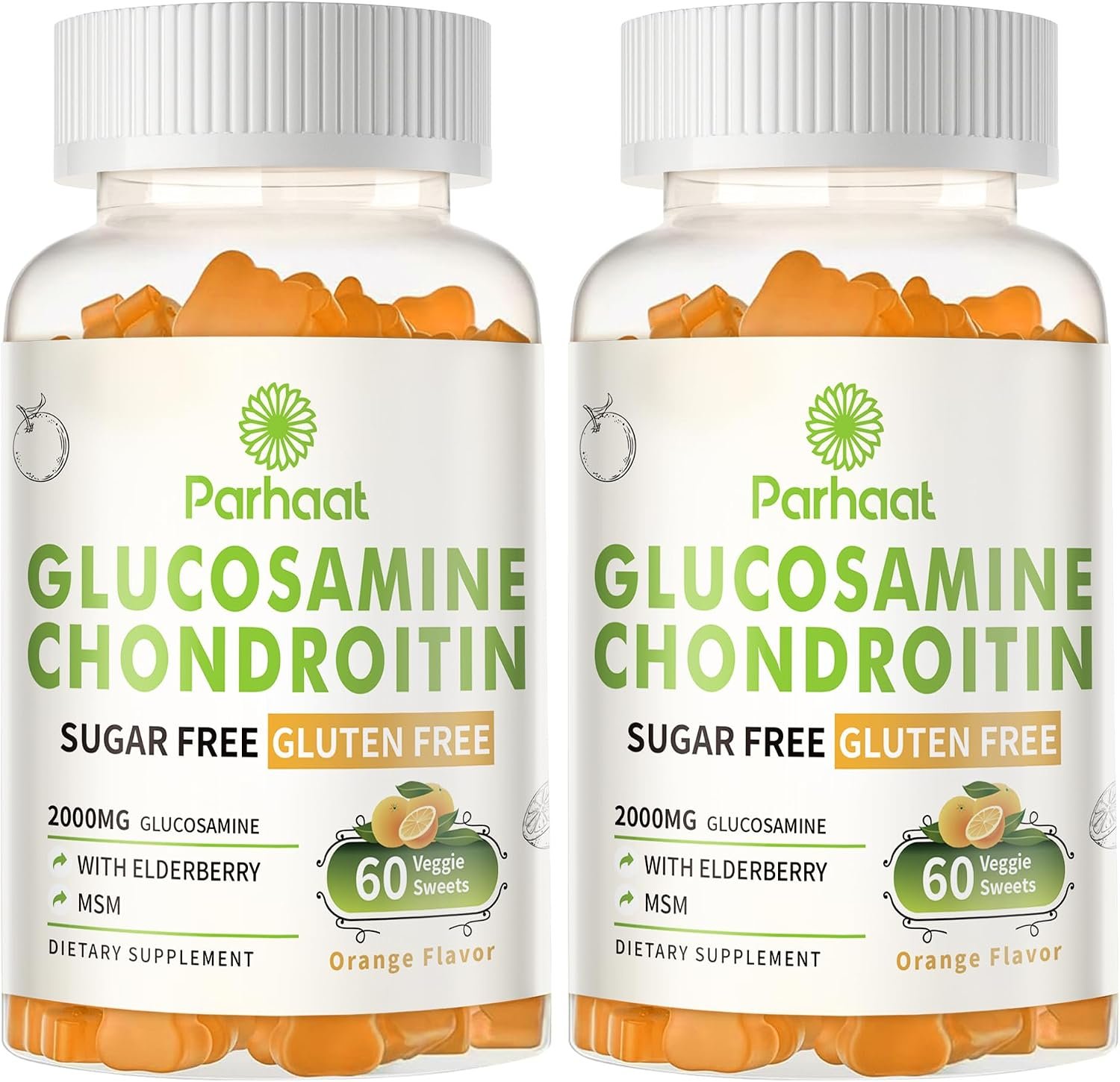 Glucosamine Chondroitin Gummies with MSM & Elderberry Extra Strength – Joint Support, Antioxidant Immune Support Supplement for Adults, Men & Women.Orange-2pack
