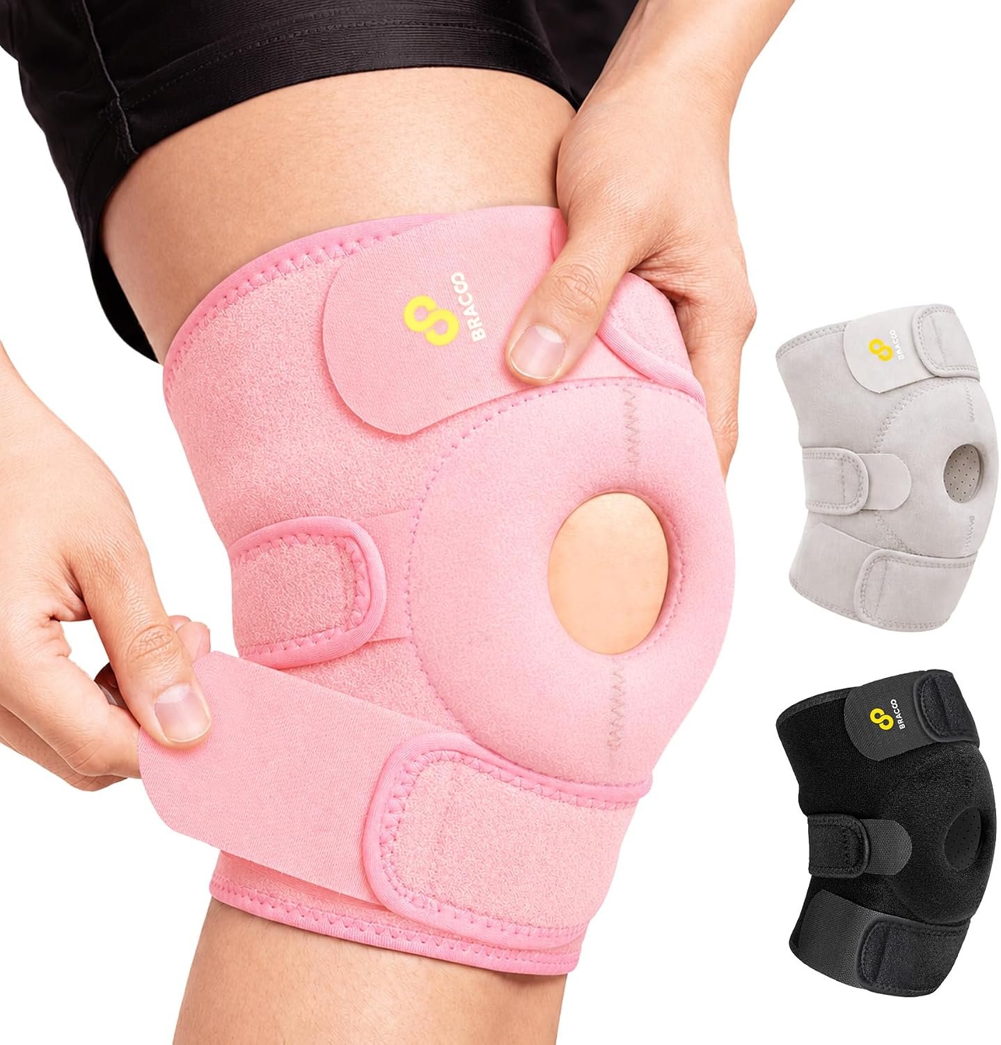 Bracoo Knee Support Brace for Men Women, Adjustable Compression Sleeve Wrap Patellar Pad Tendon – Arthritis Pain, meniscus tear, Injury Recovery, Running, Workout, KS10