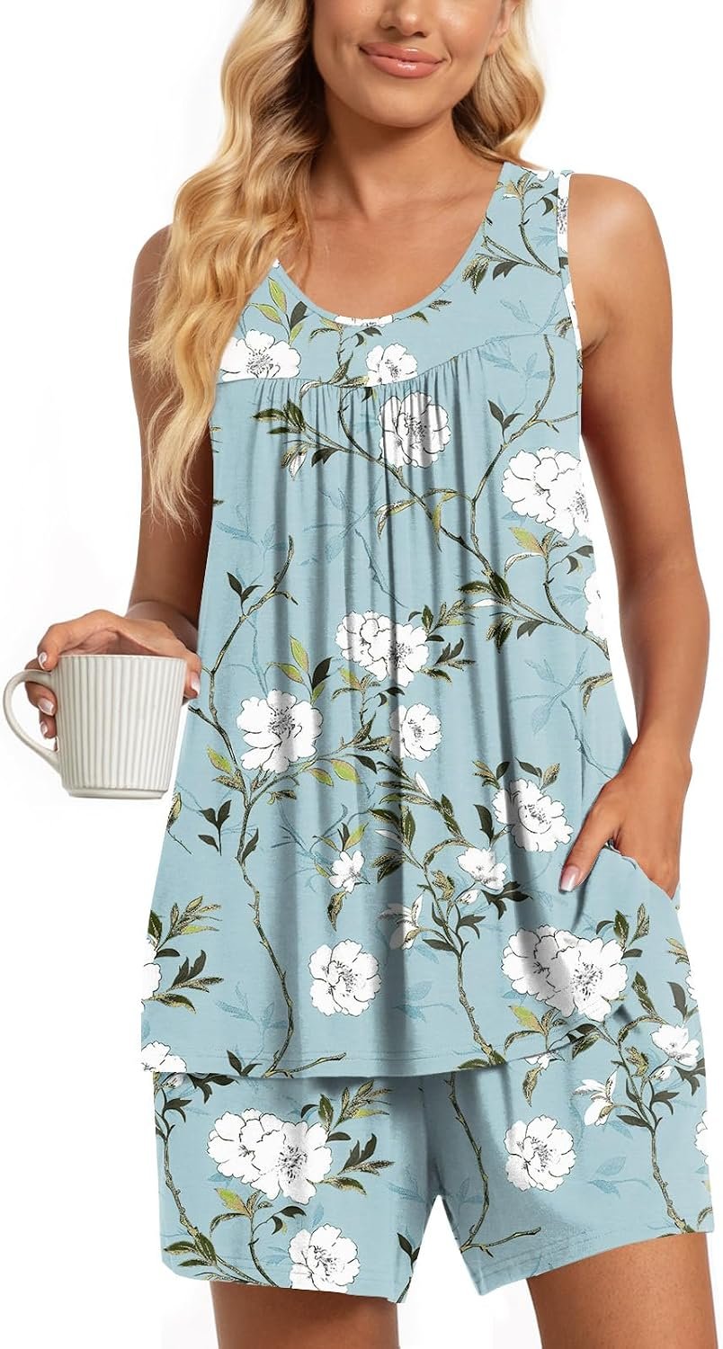 TAOHUADAO 2 Piece Women’s Sleeveless Pajama Sets, Lounge Sleepwear Ladies Pjs Sets with Pockets