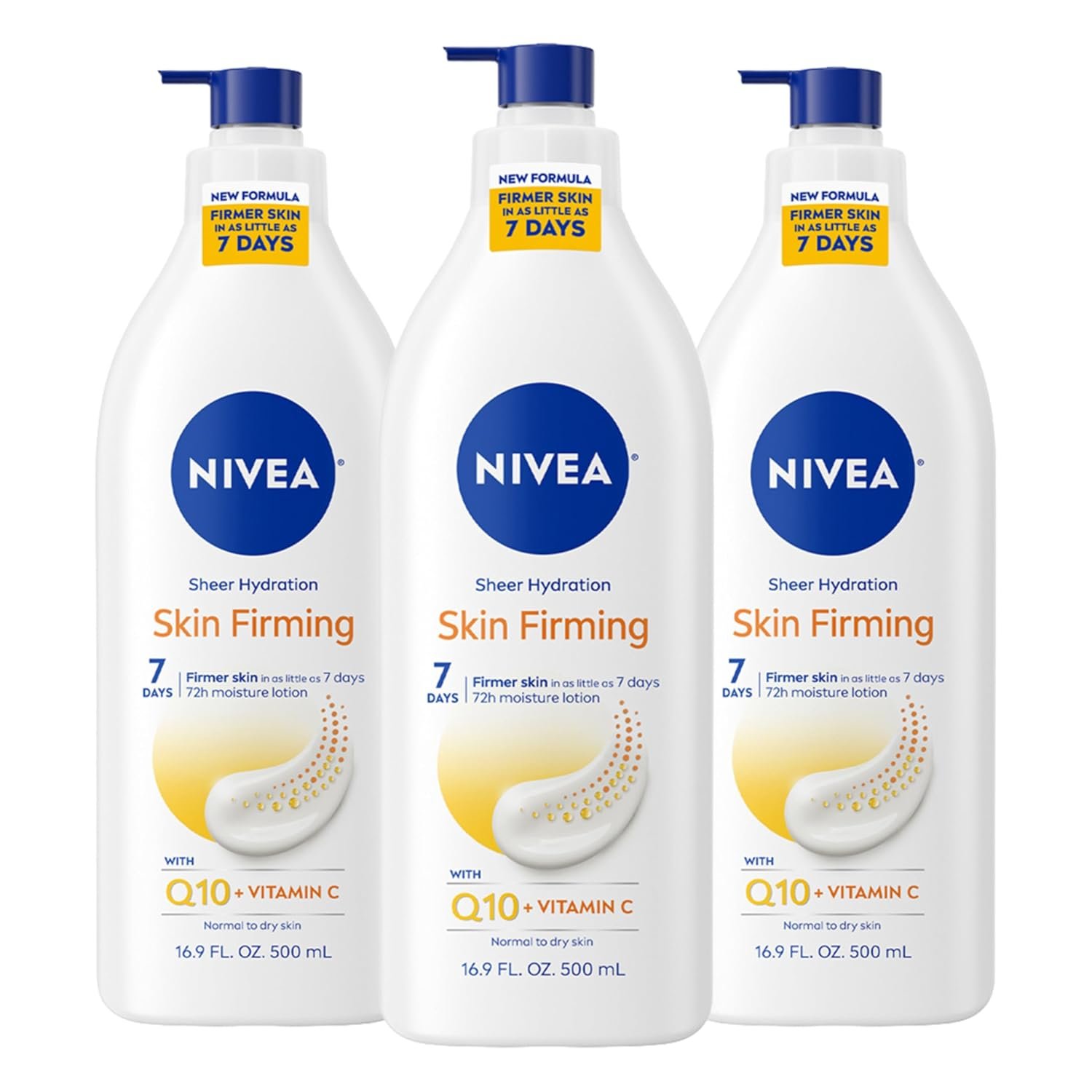 NIVEA Sheer Hydration Skin Firming Body Lotion Q10 Vitamin C, Pack of 3