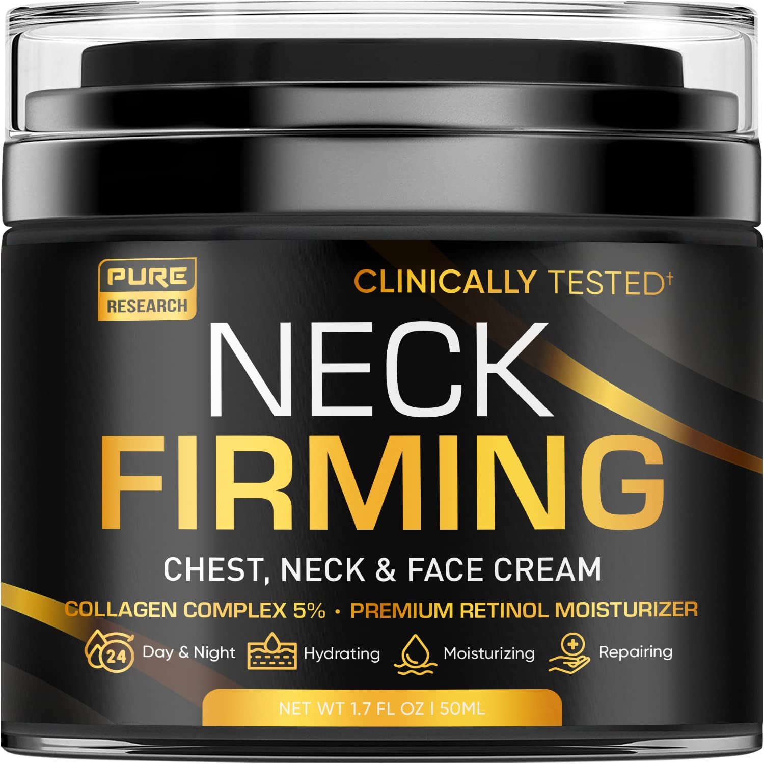 PURE RESEARCH Neck Firming Cream – Anti Wrinkle Cream Day & Night Face Neck and Décolleté Cream – Moisturizing, Lifting & Hydrating