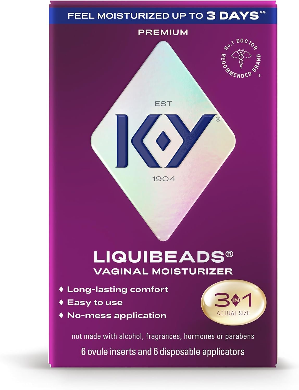 K-Y Liquibeads Silicone-Based Formula 6 Bead Inserts and 6 Applicators Vaginal Moisturizer & Lube for More Comfortable Sex for Men, Women and Couples