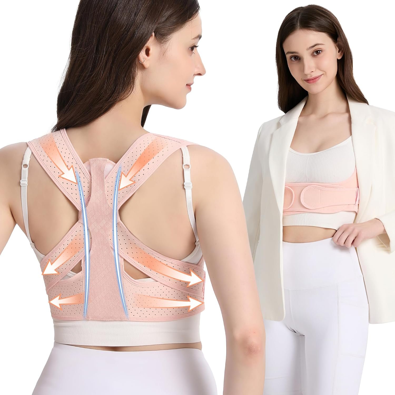 Posture Corrector for Women Back Brace Shoulder Straightener Pink, M/L