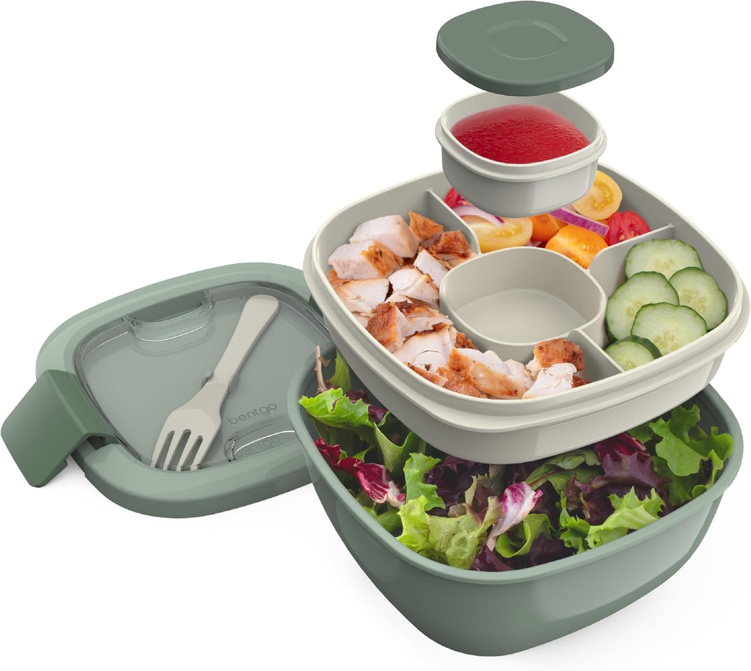 Bentgo Salad Container, Lunch Bowl with 4-Compartment Toppings Tray, 54 oz