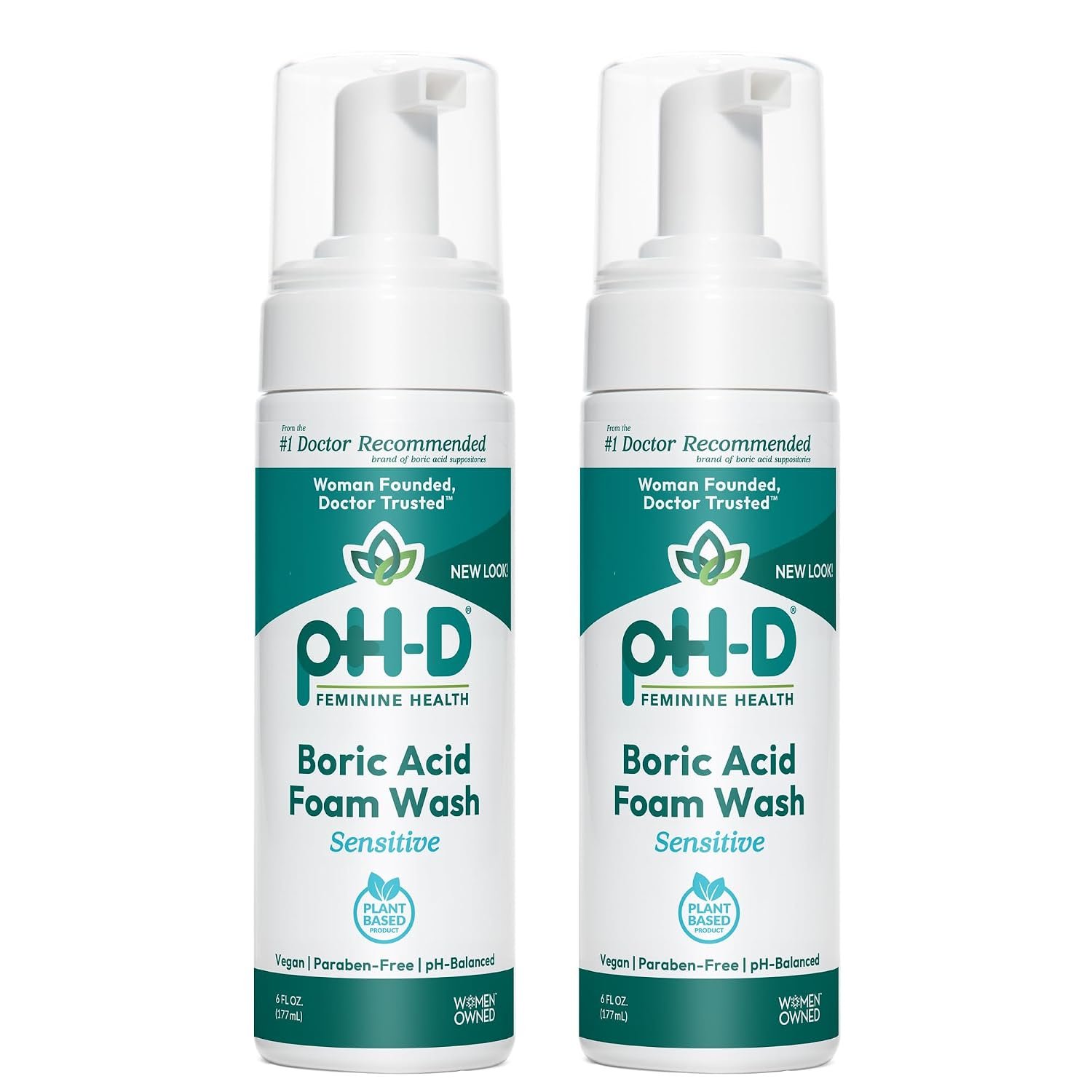 pH-D Feminine Health Boric Acid Foam Wash, Sensitive, 6 Fl Oz, Pack of 2