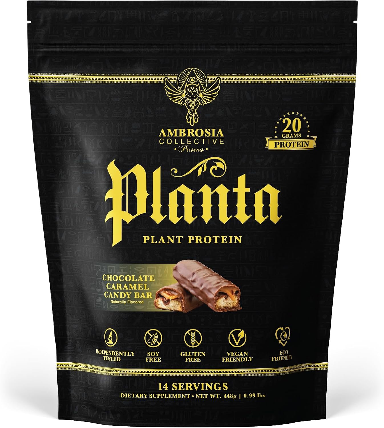 Ambrosia Plant Based Protein Powder 20g | Clean Vegan Pea Protein Powder | Gluten & Dairy Free, Keto Friendly, No Added Sugar | 14 Servings | Candy Bar