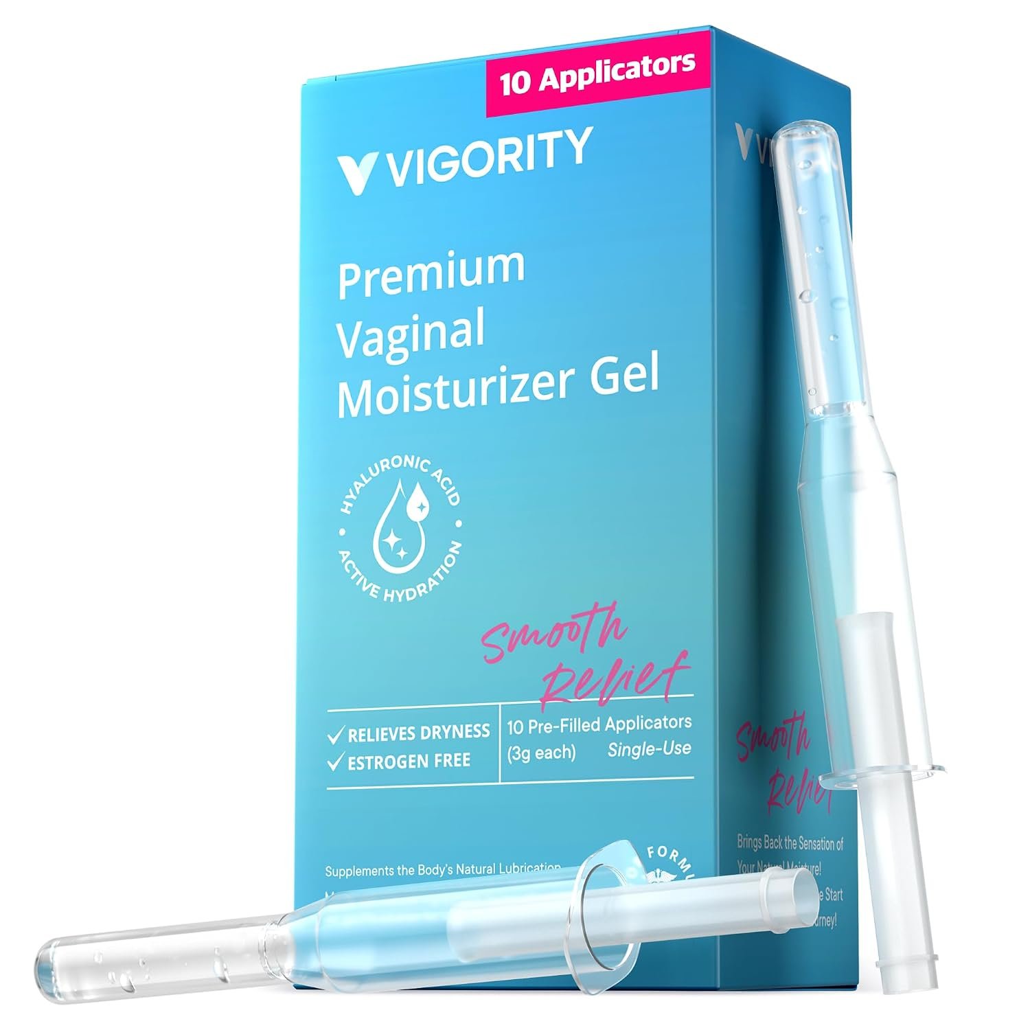 Vigority Vaginal Moisturizer Gel: Long Lasting Relief for Vaginal Dryness, Irritation & Intimate Discomfort with Hyaluronic Acid & Vitamin E – Hormone-Free Feminine Care – 10 Pre-Filled Applicators