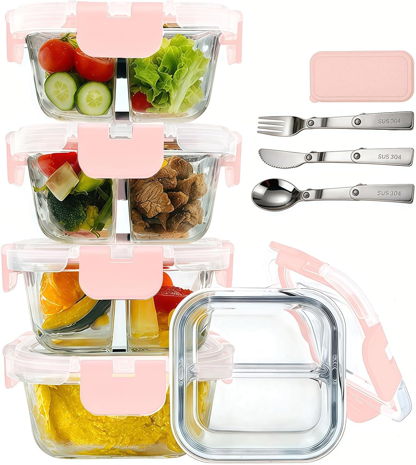5 Pack 8oz Bariatric Meal Prep Containers with Lids,Pink