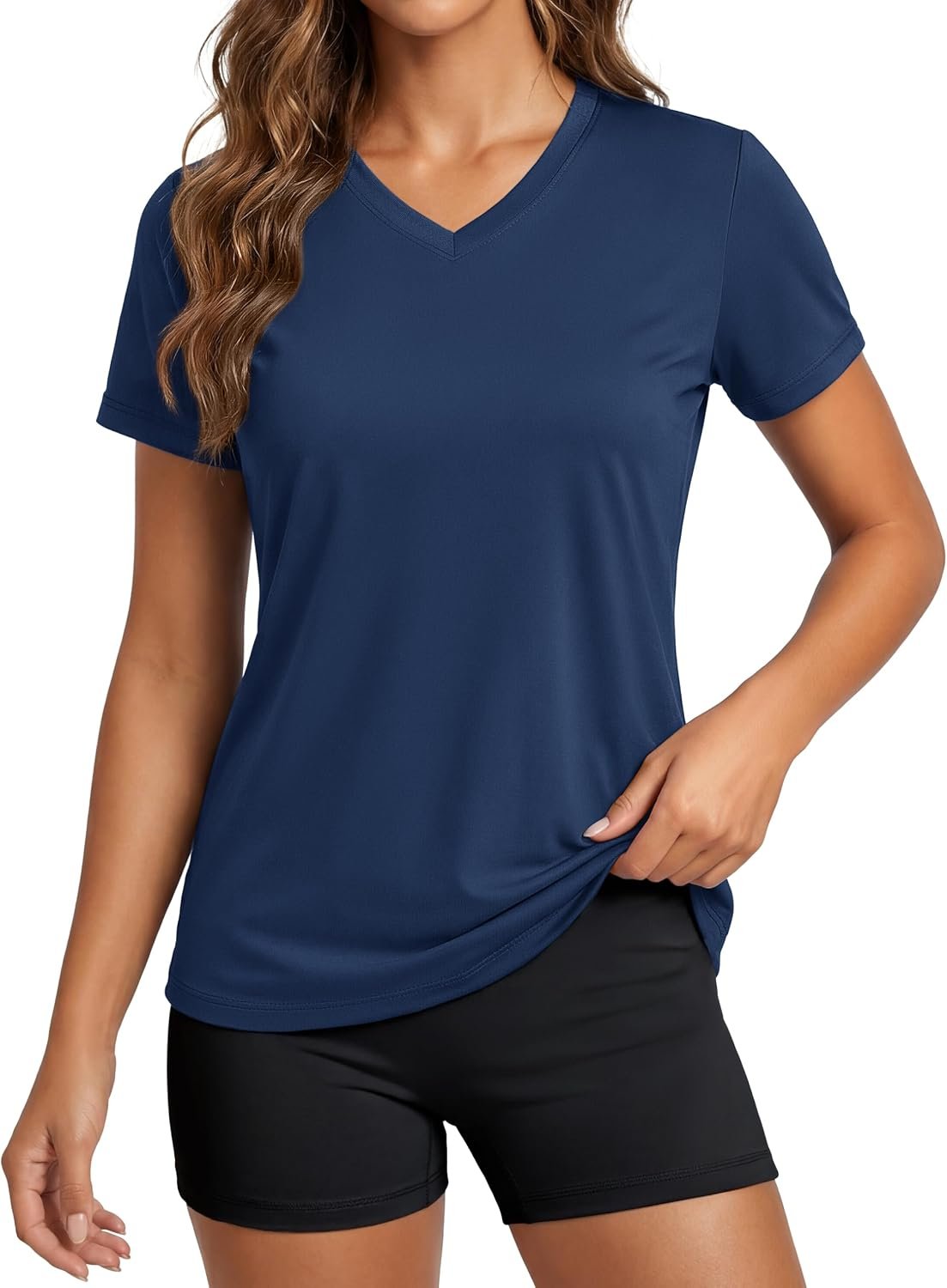 MAGCOMSEN Women’s Workout Tops Short Sleeve UPF 50+ Athletic Shirts Quick Dry V-Neck T-Shirt Moisture Wicking Gym Tee