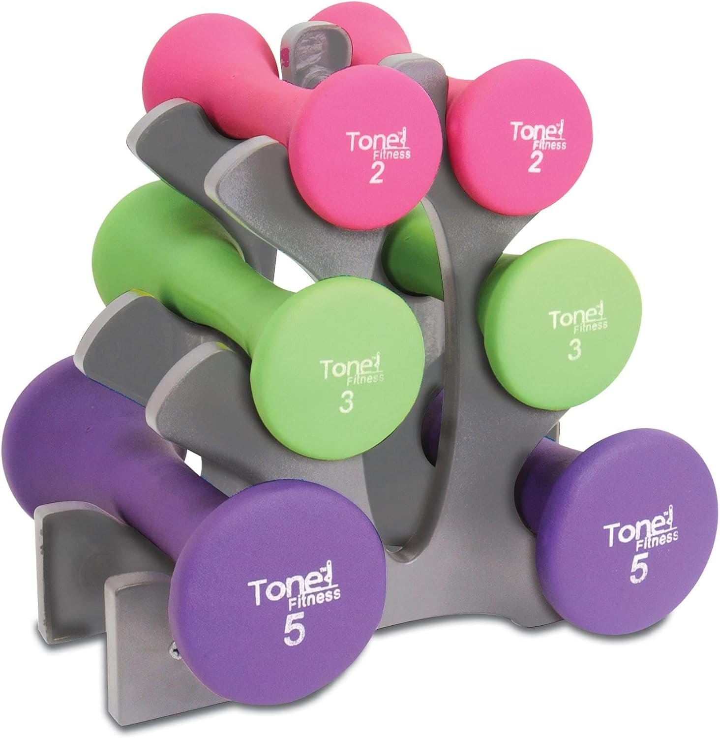Tone Fitness set includes 3 PAIRS of DUMBBELLS