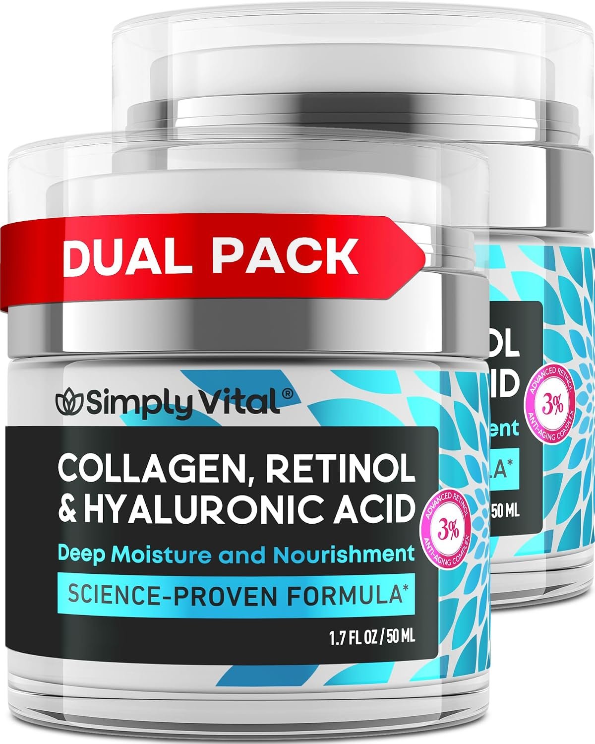 SimplyVital Face Moisturizer Retinol Collagen Hyaluronic 1.7 oz (Pack of 2)