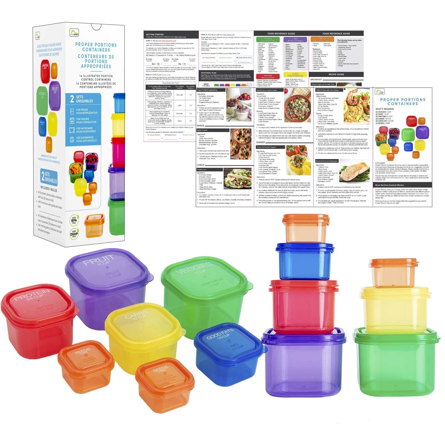 Home Spirit Proper Portions 21-Day Portion Control Containers – 2 Sets, Sized for Weight Loss, Bariatric & Calorie-Based Meal Plans