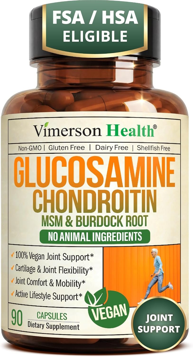 Vegan Glucosamine Chondroitin MSM Joint Supplements for Women & Men 90 Caps