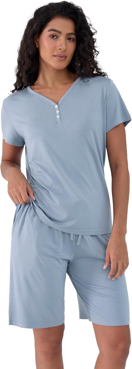Joyaria Cooling Bamboo Viscose Pajamas Bermuda Shorts Set for Women