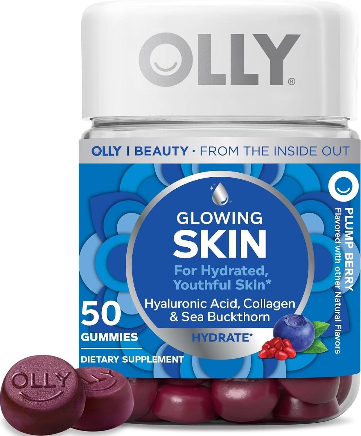 OLLY Glowing Skin, Hydrated & Youthful Skin*, Hyaluronic Acid – 50 Count