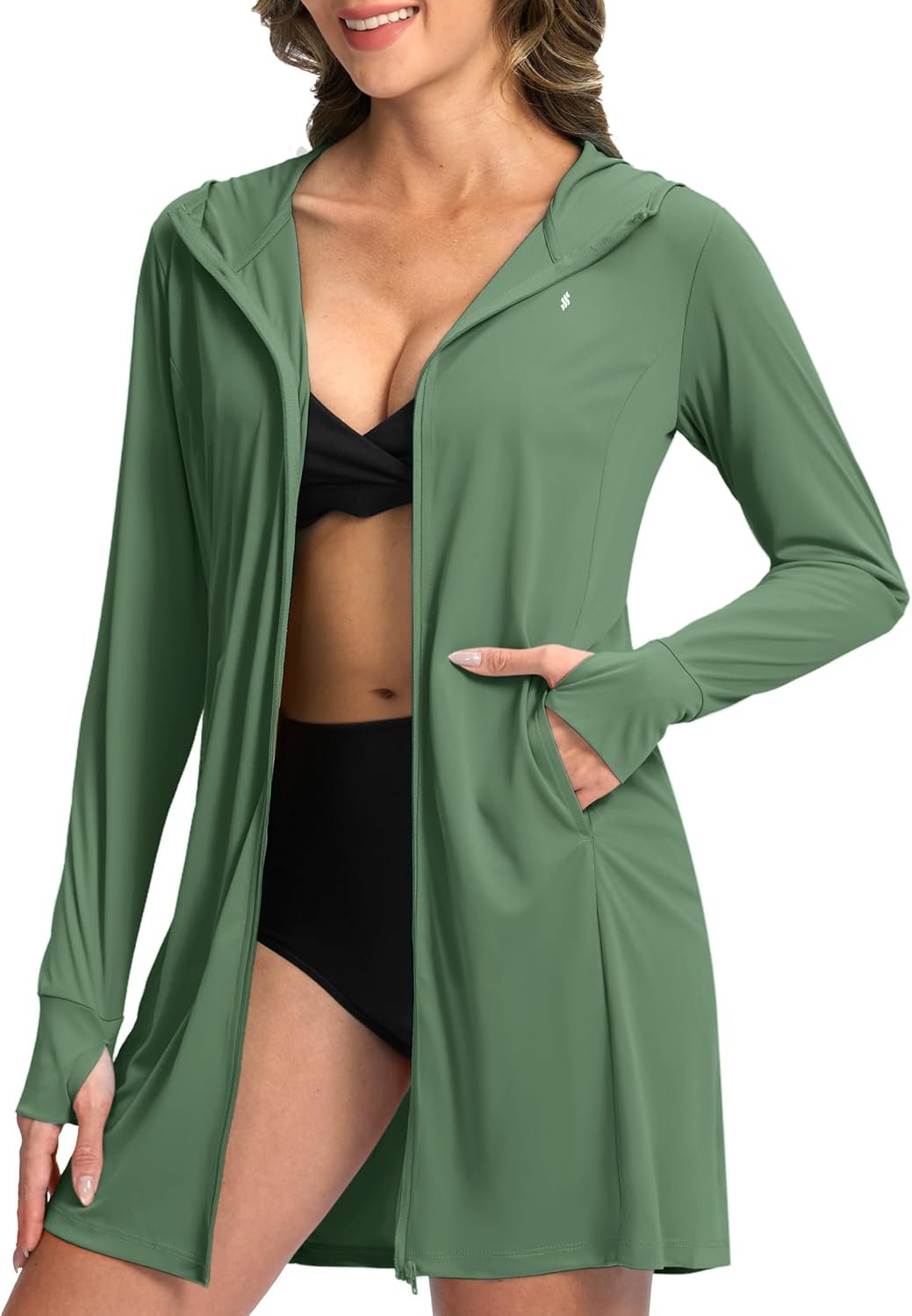 Soothfeel Women’s UPF 50+ Swim Cover Up Sun Protection Hoodie Long Jacket