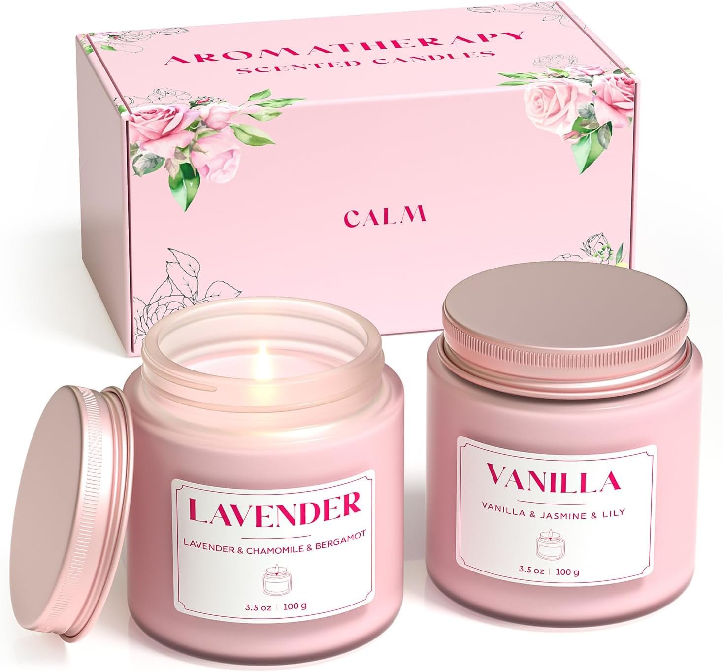 NORVENCE Scented Candles for Women, Stress Relief Candles for Home, Premium Soy Candle Set, Candle Gifts for Women (Pink, 7 oz)