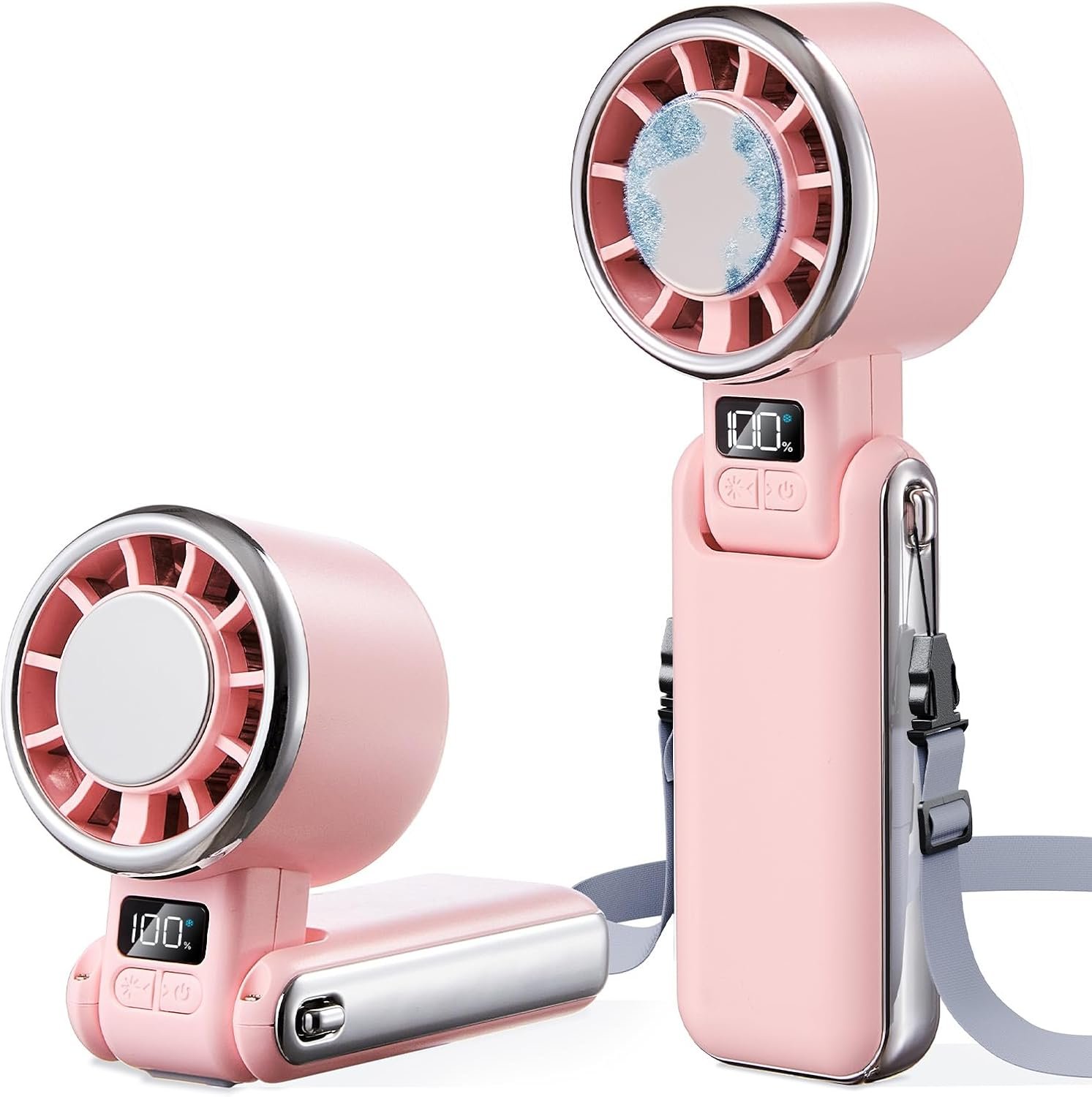 SHEWIND Portable Handheld Fan with Ice Cooling – 5 Gear High Speed Personal Turbo Fan Rechargeable, Up to 11 Hrs, Mini Hand Fans for Travel Essentials, Beach Vacation, Gifts for Women, Men (Pink)