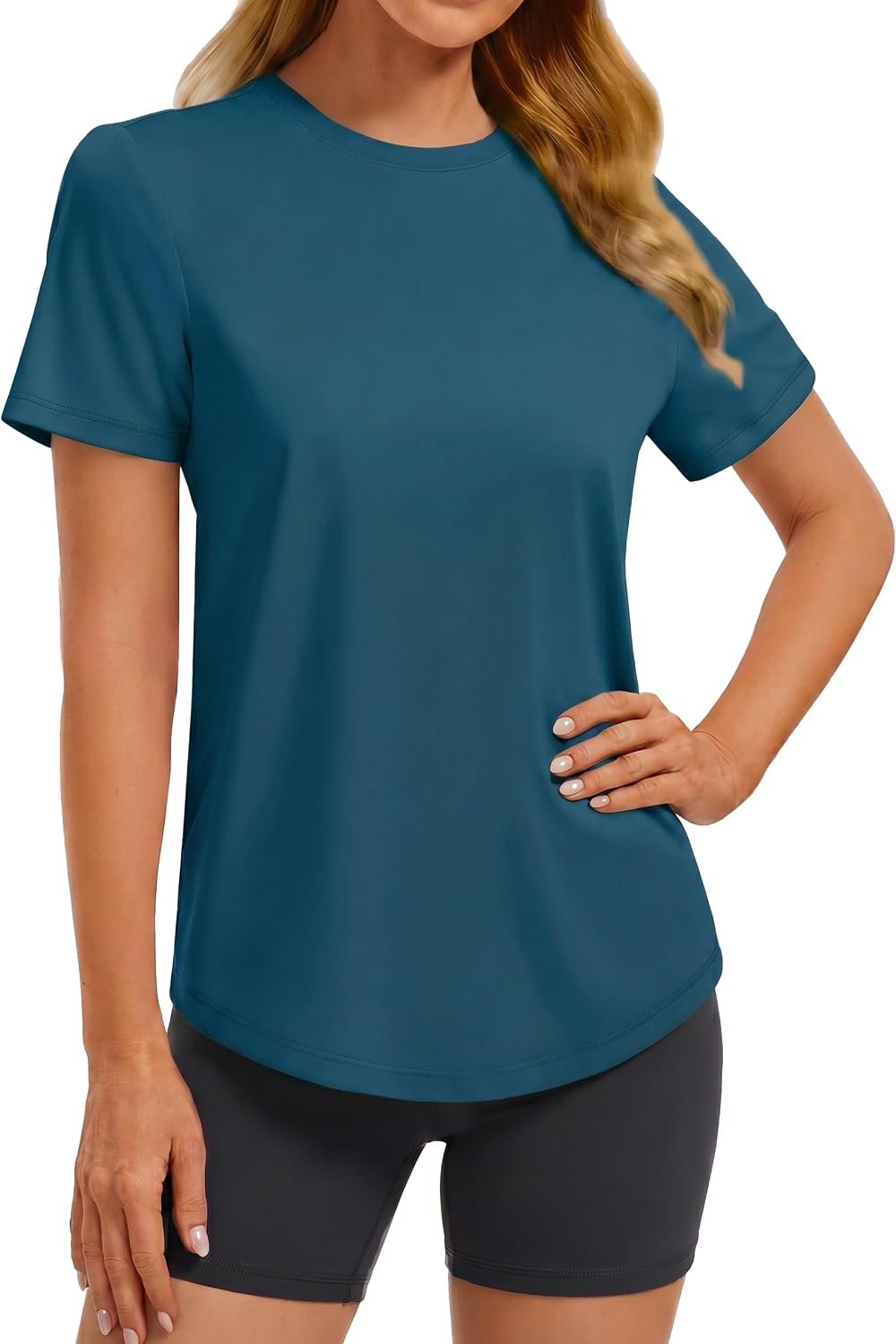 PINSPARK Soft Workout Tops for Women Short Sleeve Crewneck Basic Tee Shirts