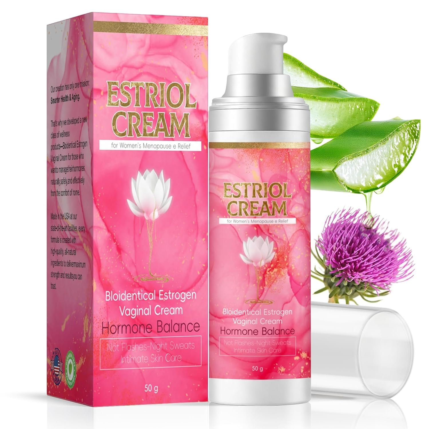 Estrogen Cream for Women Menopause, Bioidentical Estriol Cream & Vaginal Moisturizer Support Menopausal Hormone Balance – Relief Dryness, Hot Flashes & Night Sweats, 50ML