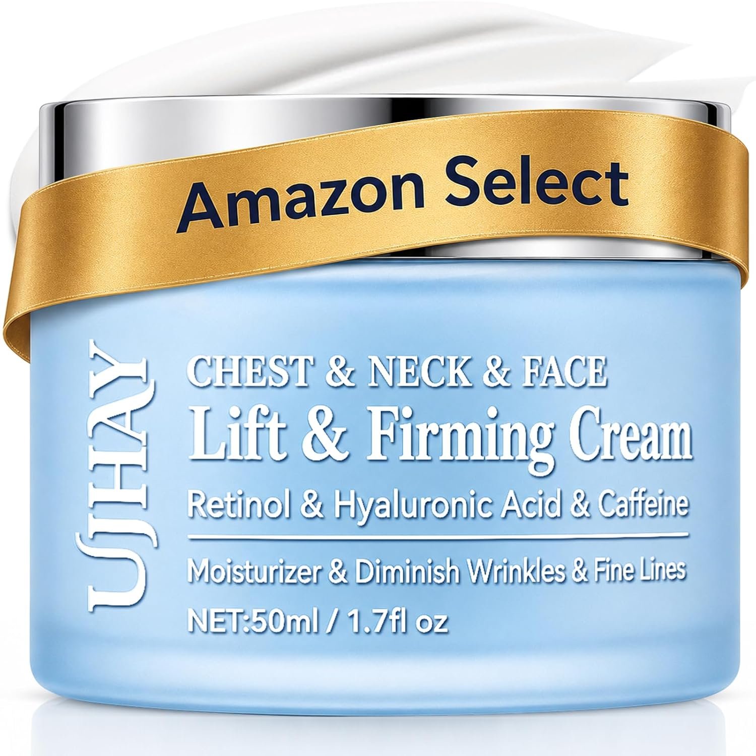 UJhay Retinol Neck Cream, Hyaluronic Acid and Caffeine Enriched Neck Firming Cream to Minimize Fine Lines & Dullness – 3-in-1 Moisturizing Cream for Neck, Chest and Face (50 ml/1.7 oz)