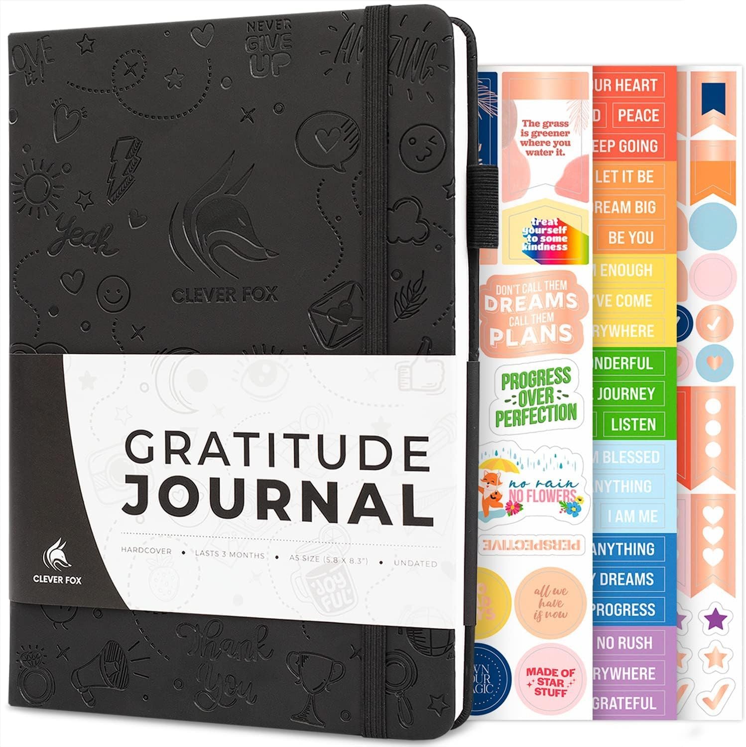 Clever Fox Gratitude Journal for Women & Teen Girls, 5.8×8.3 Black