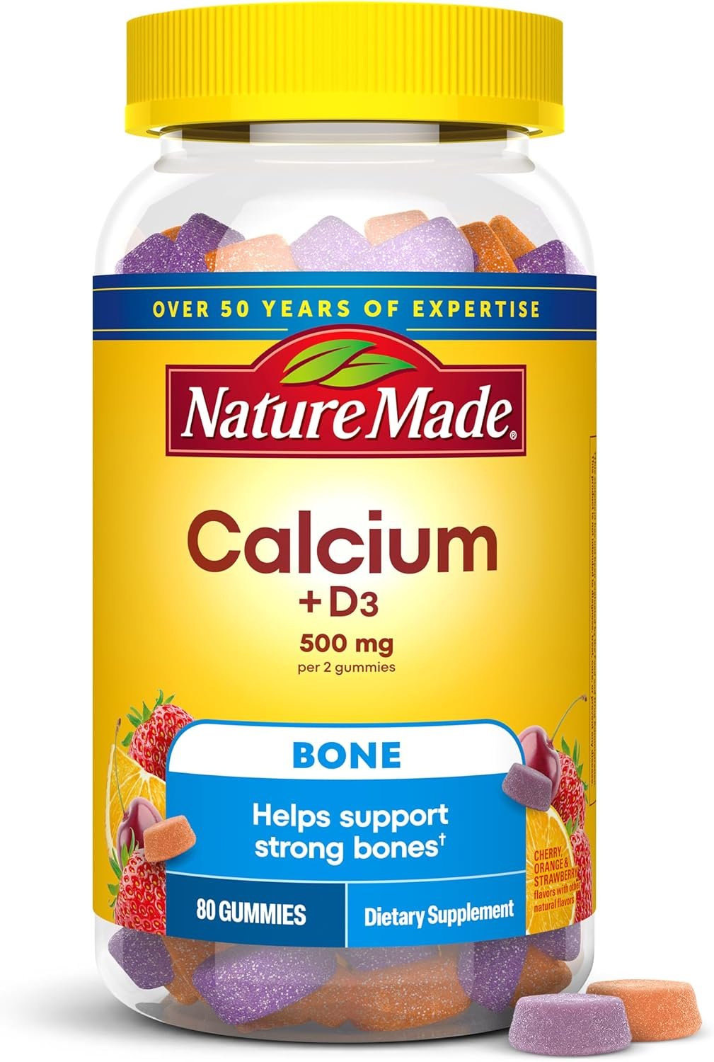 Nature Made Calcium Gummies 500 mg per Serving with Vitamin D3, 80 Gummies
