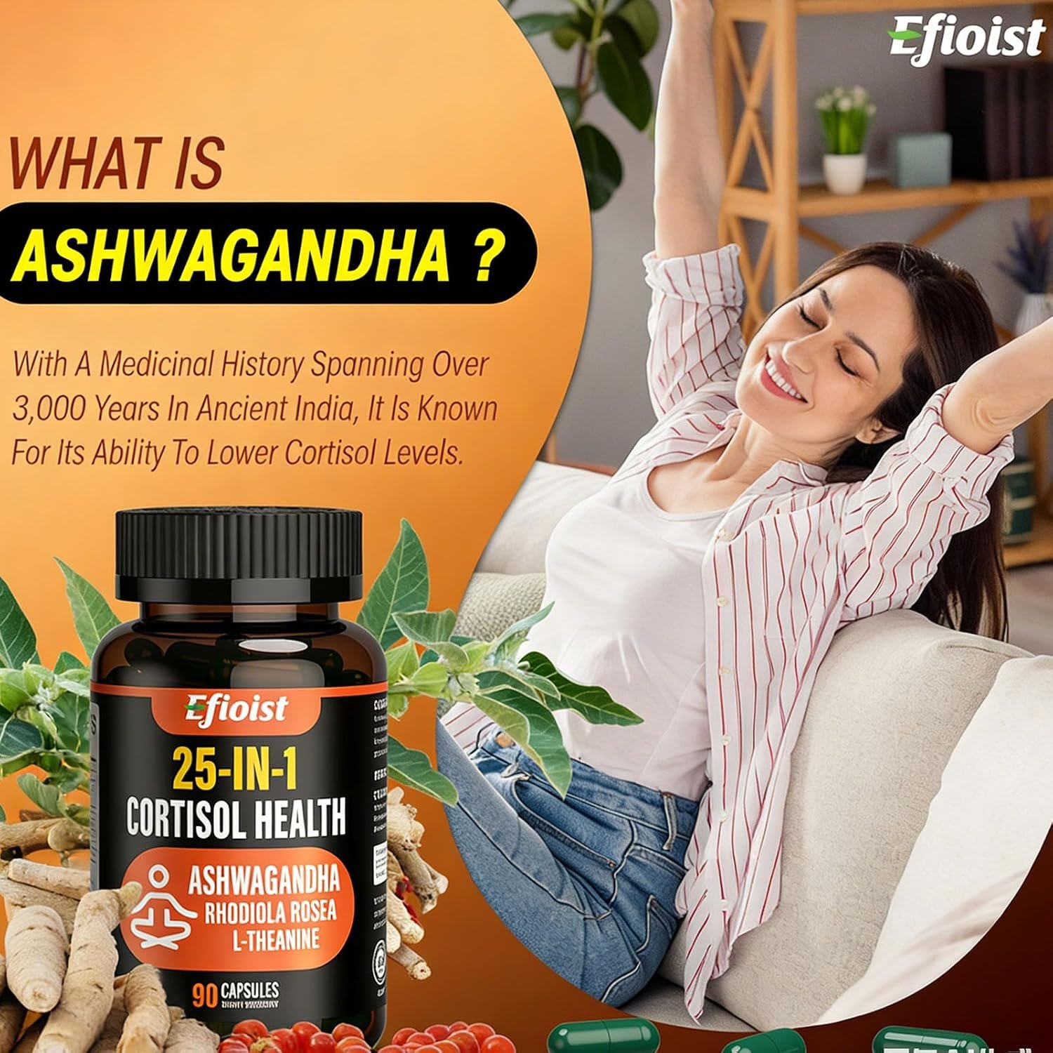 Cortisol Supplement for Women, 25-in-1 Cortisol Reducer, Cortisol Manager, Ashwagandha for Women & Men, Cortisol Supplement with Rhodiola Rosea, L-Theanine, for Mood, Focus, Sleep Support, 90 Capsules