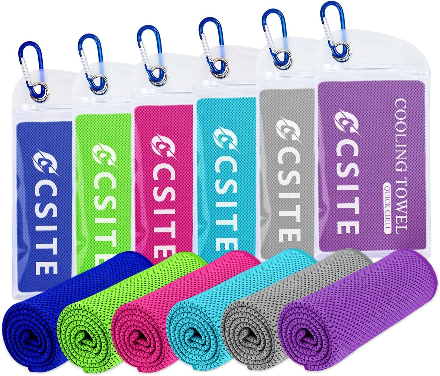 CSITE 6 Pack Cooling Towels (47″x12″) for Neck and Face, Ice Towel for Hot Weather, Soft Breathable Chilly Gym Towels, Microfiber Towel for Work Out, Yoga, Running, Camping & More Activities