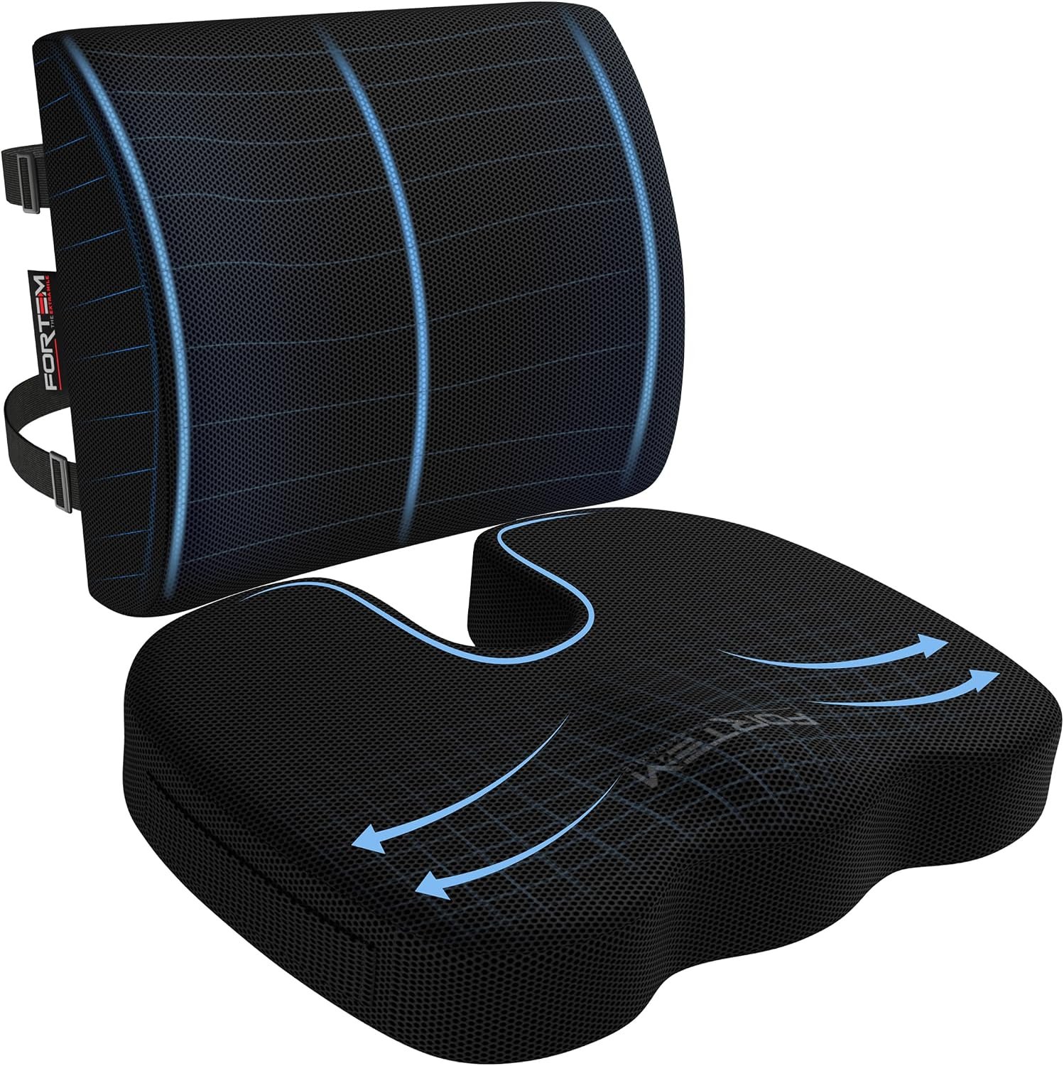 FORTEM Seat Cushion & Lumbar Support for Office Chair, Wheelchair, Car