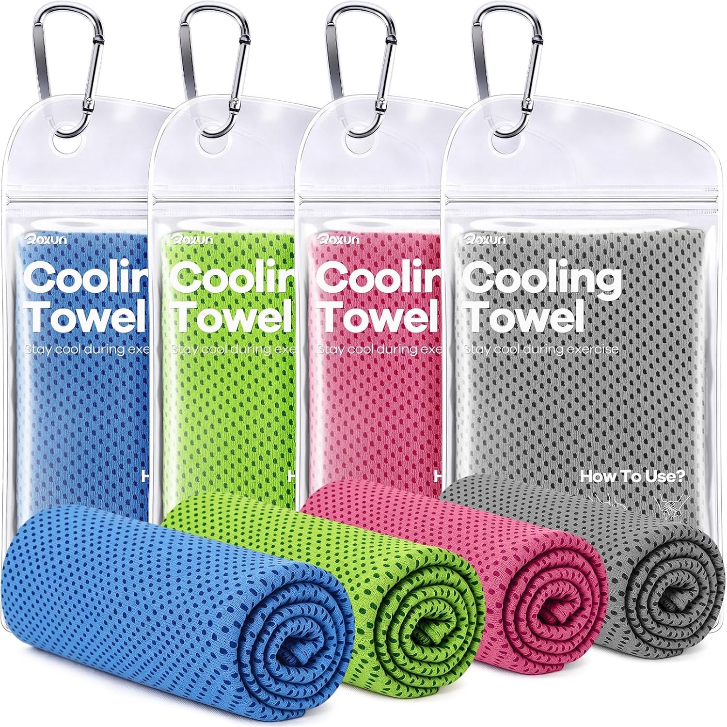 ROXUN Cooling Towels, 4 Pack (40”x12”) Chilly Ice Rags for Neck and Face