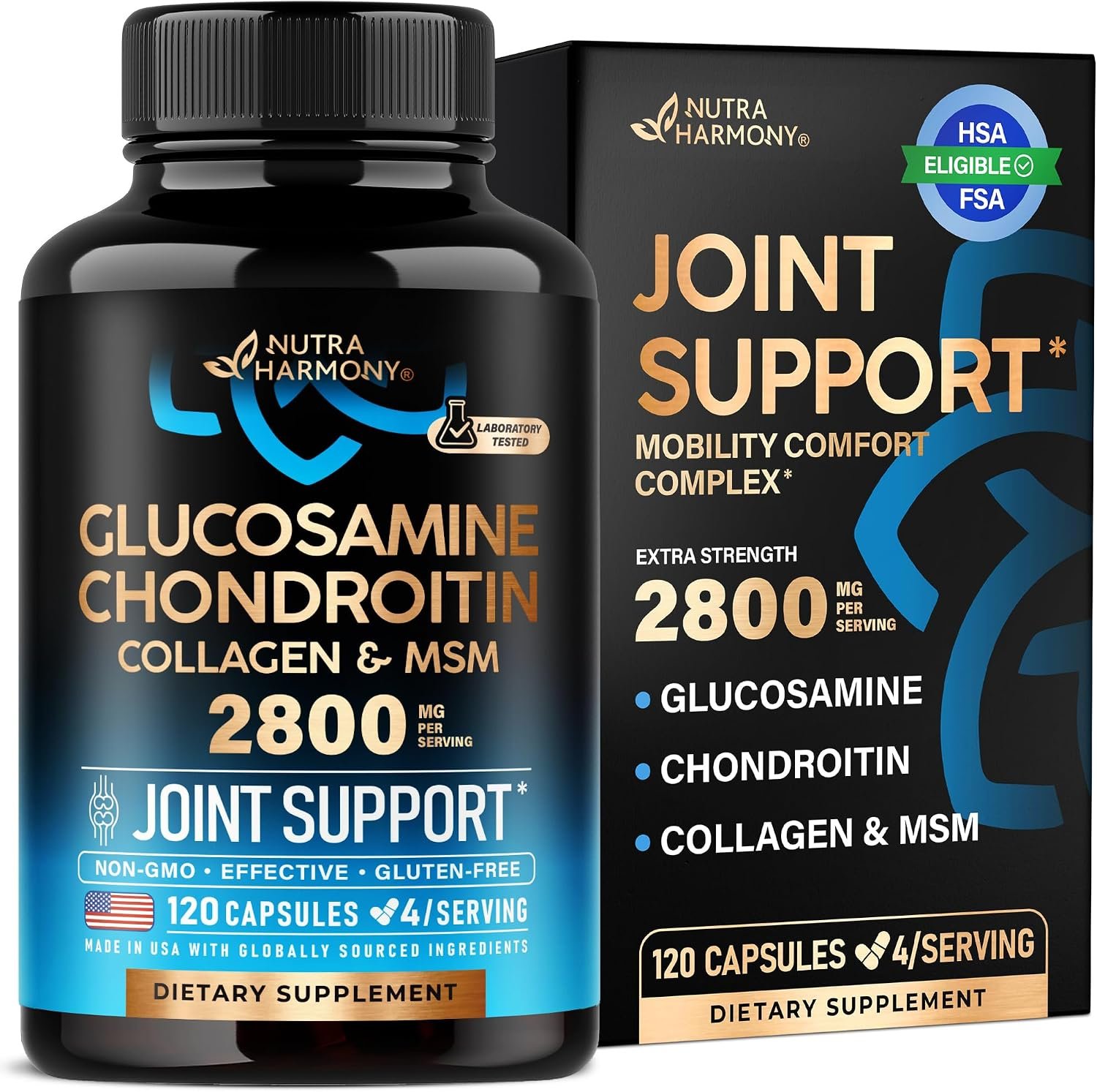 Glucosamine Chondroitin MSM Collagen – Joint Supplements 2800 mg – 120 Caps