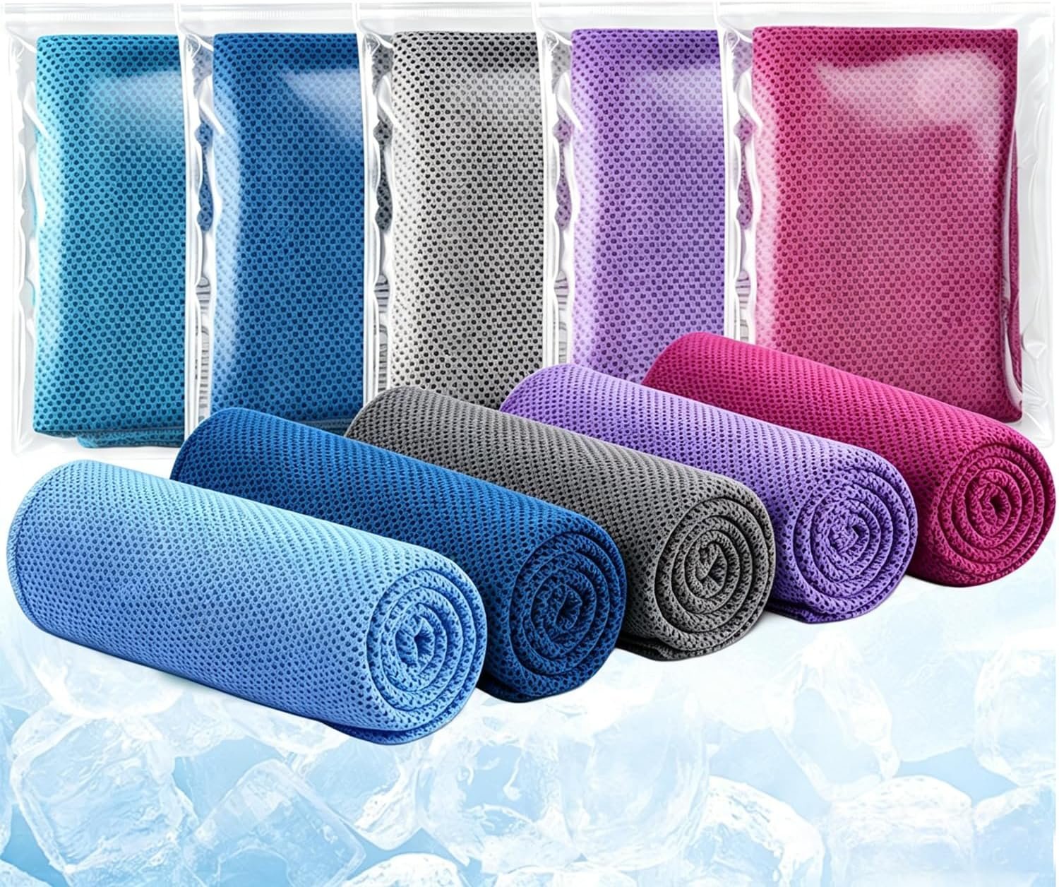 5 Pack Cooling Towel 31″x11″, Microfiber Gym Towels for Men and Women，Soft Breathable Chilly Towe for Yoga, Running, Workout,Gym, Camping, Fitness, Workout