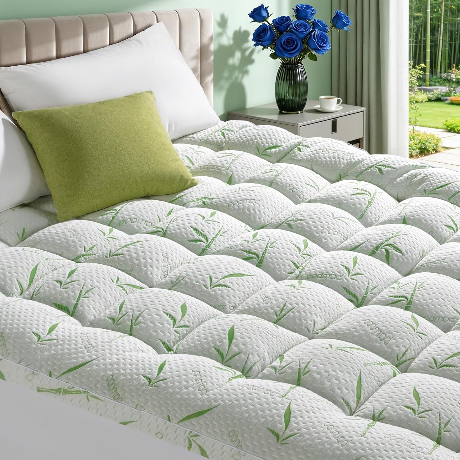 3 Inch Mattress Topper Queen – Viscose Made from Bambu,Cooling Soft Pillow Top Mattress Pad Cover for Back Pain,Mattress Protector with 8-21 Inch Deep Pocket (60″x80″)