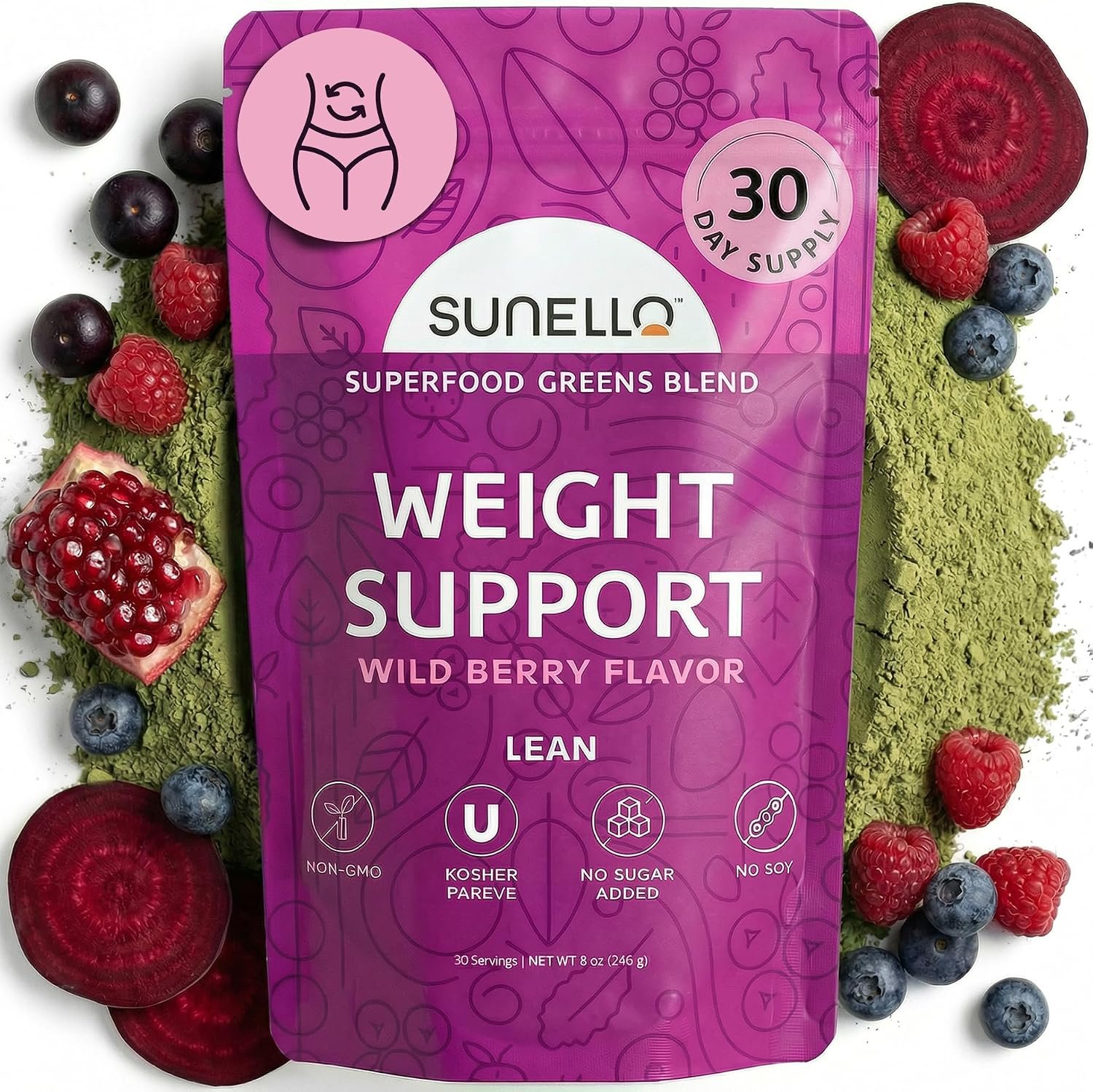 Sunello Super Greens Powder for Women – Metabolism & Weight, Wild Berry