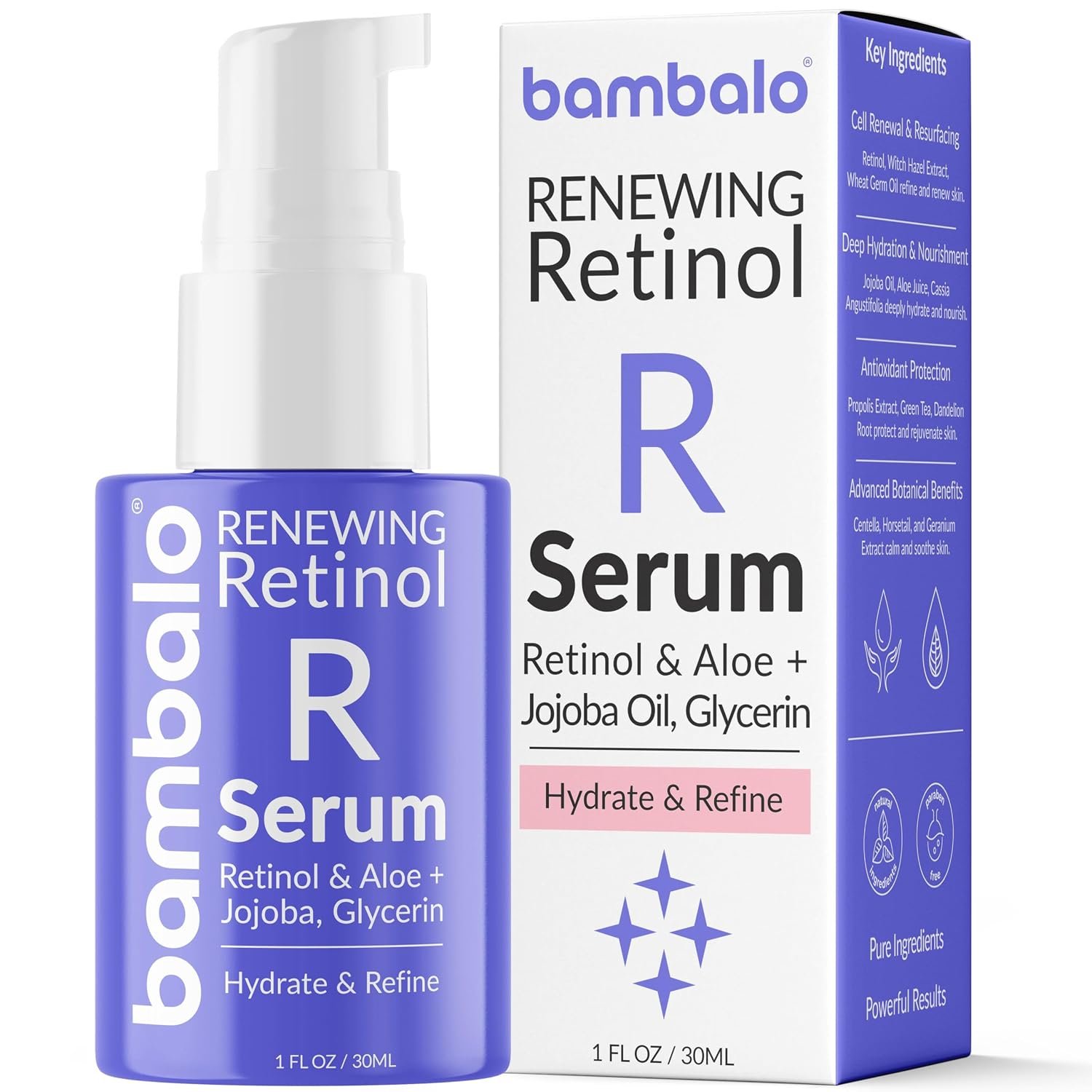 Retinol Face Serum – With Witch Hazel, Jojoba Oil, Aloe Vera, Propolis, Vitamin E & Botanical Extracts – Smooth Texture & Hydrate Skin – 1 FL OZ / 30ML