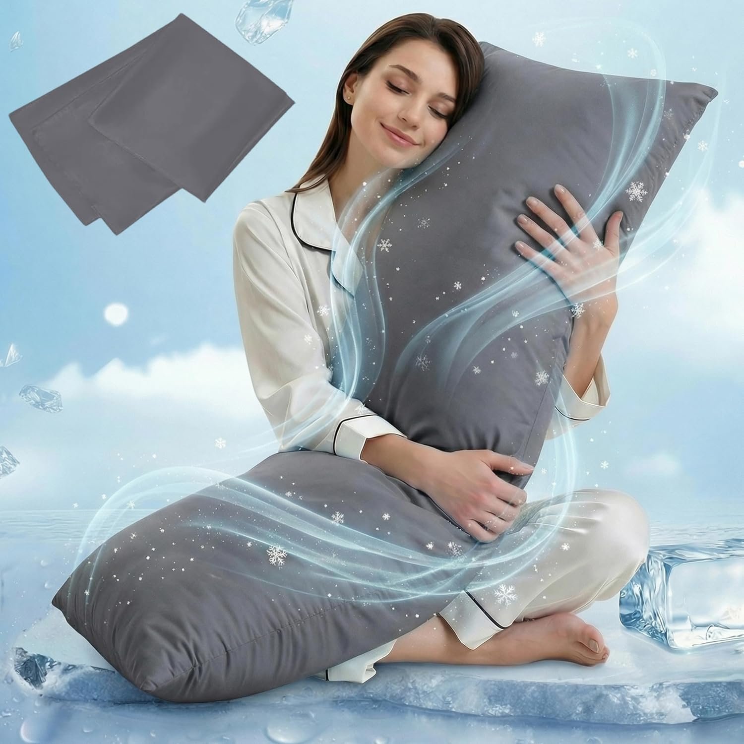 ELNIDO QUEEN Cooling Body Pillow Insert with Cover – Breathable Long Body Pillow for Side Sleepers, Soft Support Bed Pillow for Adults, 20×54 Inches Grey