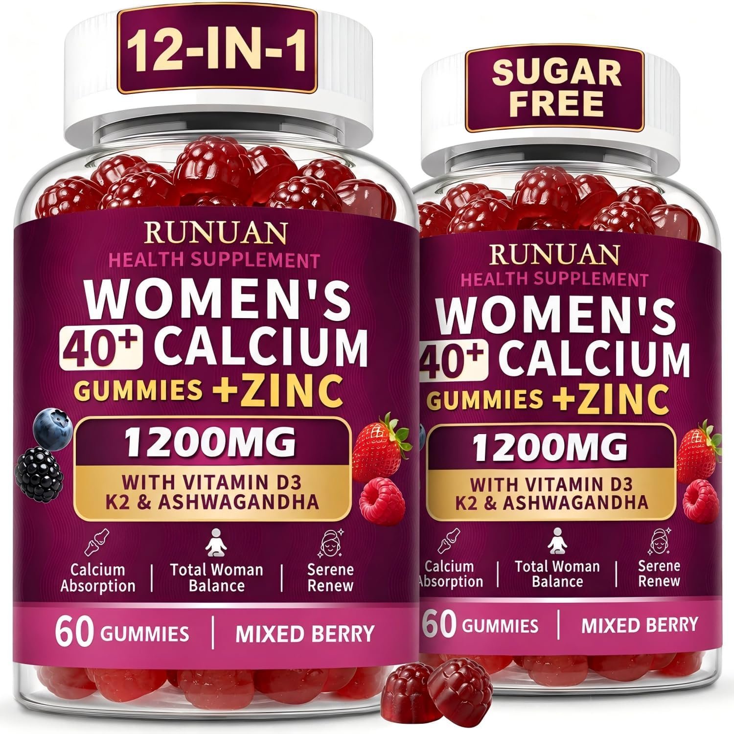 40+ Women Calcium Citrate 1200mg Gummies with Vitamin D3 K2 B12 for Women