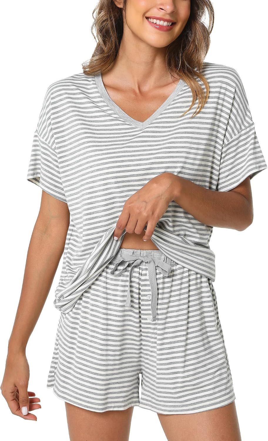 LazyCozy Women’s Bamboo Viscose Cooling Striped Pajama Set