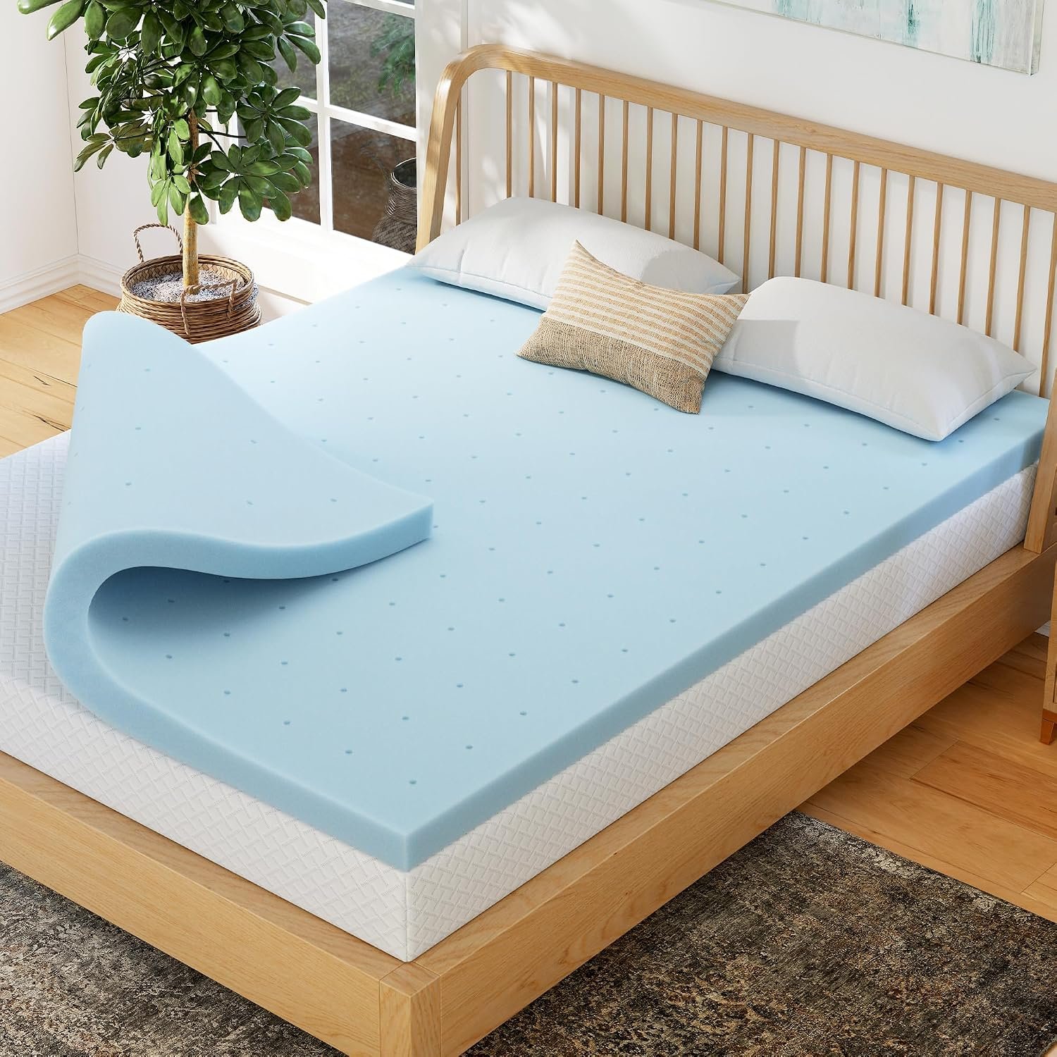 EGOHOME 3 Inch Queen Memory Foam Mattress Topper- Cooling Gel Infused