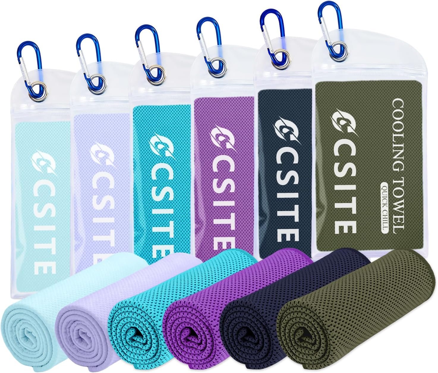CSITE 6 Pack Cooling Towels (47″x12″) for Neck and Face, Ice Towel for Hot Weather, Soft Breathable Chilly Gym Towels, Microfiber Towel for Work Out, Yoga, Running, Camping & More Activities