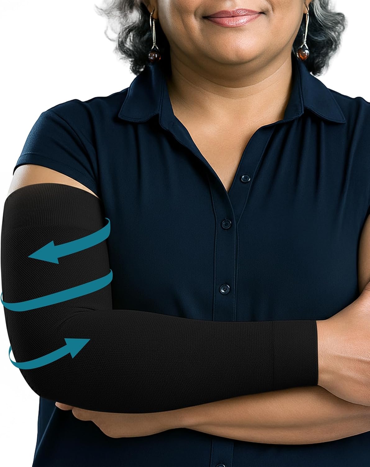 KEMFORD Lymphedema Compression Arm Sleeves for Women – 15-20 mmHg, Silicone Grip, 1 Pair – Arm Support for Swelling & Edema
