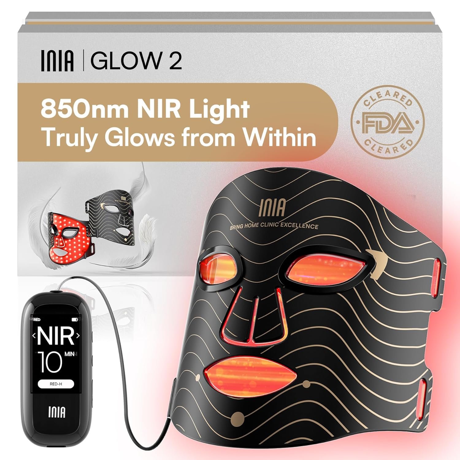 INIA Red Light Therapy Mask for Face, 850nm NIR, Red/Blue LED Light 4 Modes