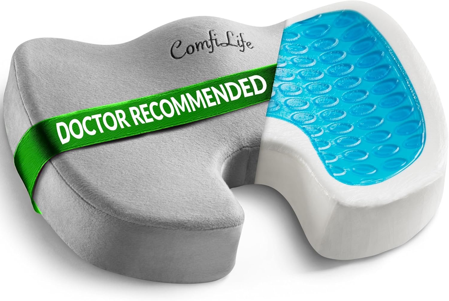 ComfiLife Doctor Recommended Seat Cushion – Premium Gel & Memory Foam Office Chair, Car Seat, Lifting Cushion – Chair Cushions for Back & Sciatica Relief – Seat Cushions for Office & Desk (Gray)