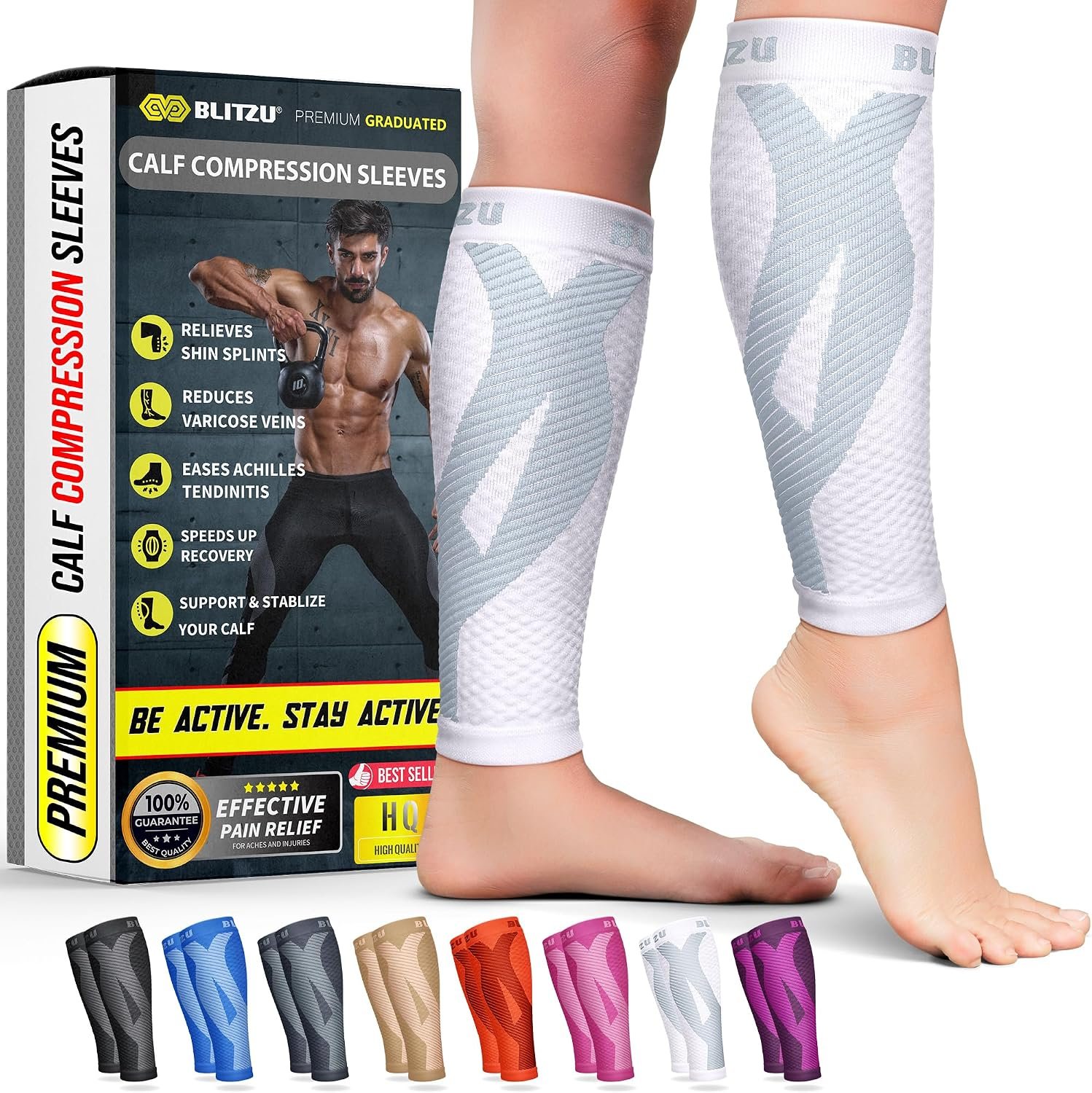 BLITZU Calf Compression Sleeves, Footless Compression Socks for Men & Women