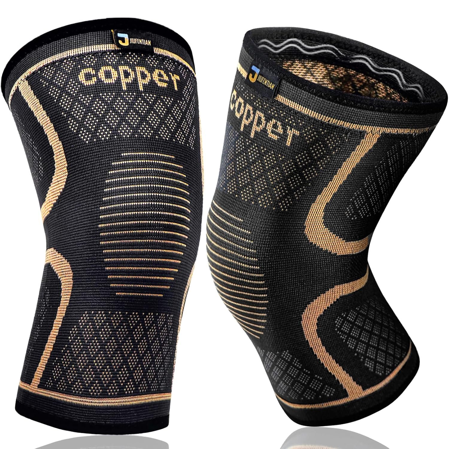 Copper Knee Brace for Men & Women (2 Pack, Medium) Compression Support